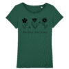 Groen t-shirt voor vrouwen met tekst 'Save the Bees' en afbeelding van bloemen en bijen