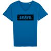 Blauw t-shirt voor mannen met een geometrische print met de tekst 'Brave'