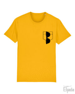 Geel t-shirt voor mannen met afbeelding van een zonnebril in een pocket